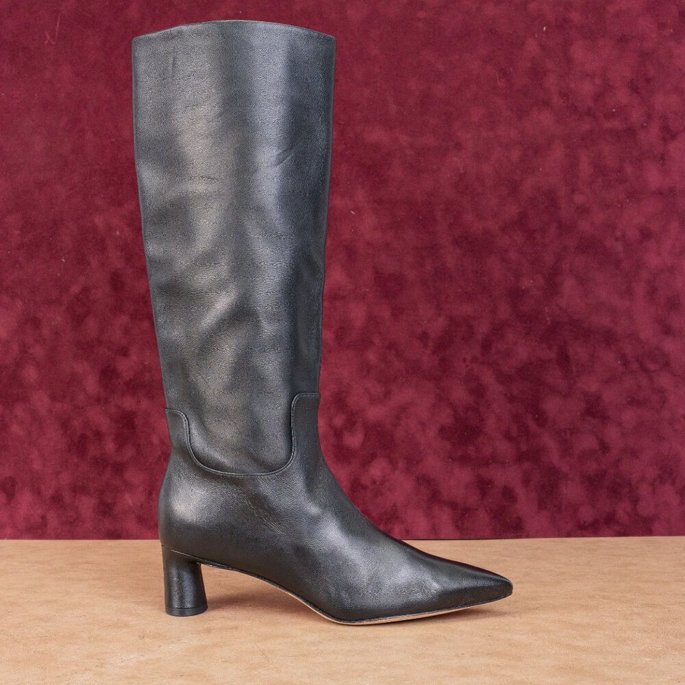 Vince Women Floris Black Leather Pointy toe Heel Dress Knee Boots 8US EUR 38.5 - Picture 4 of 10
